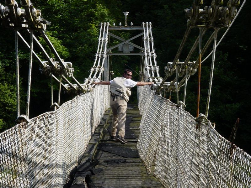 Bruno braves the chain bridge...